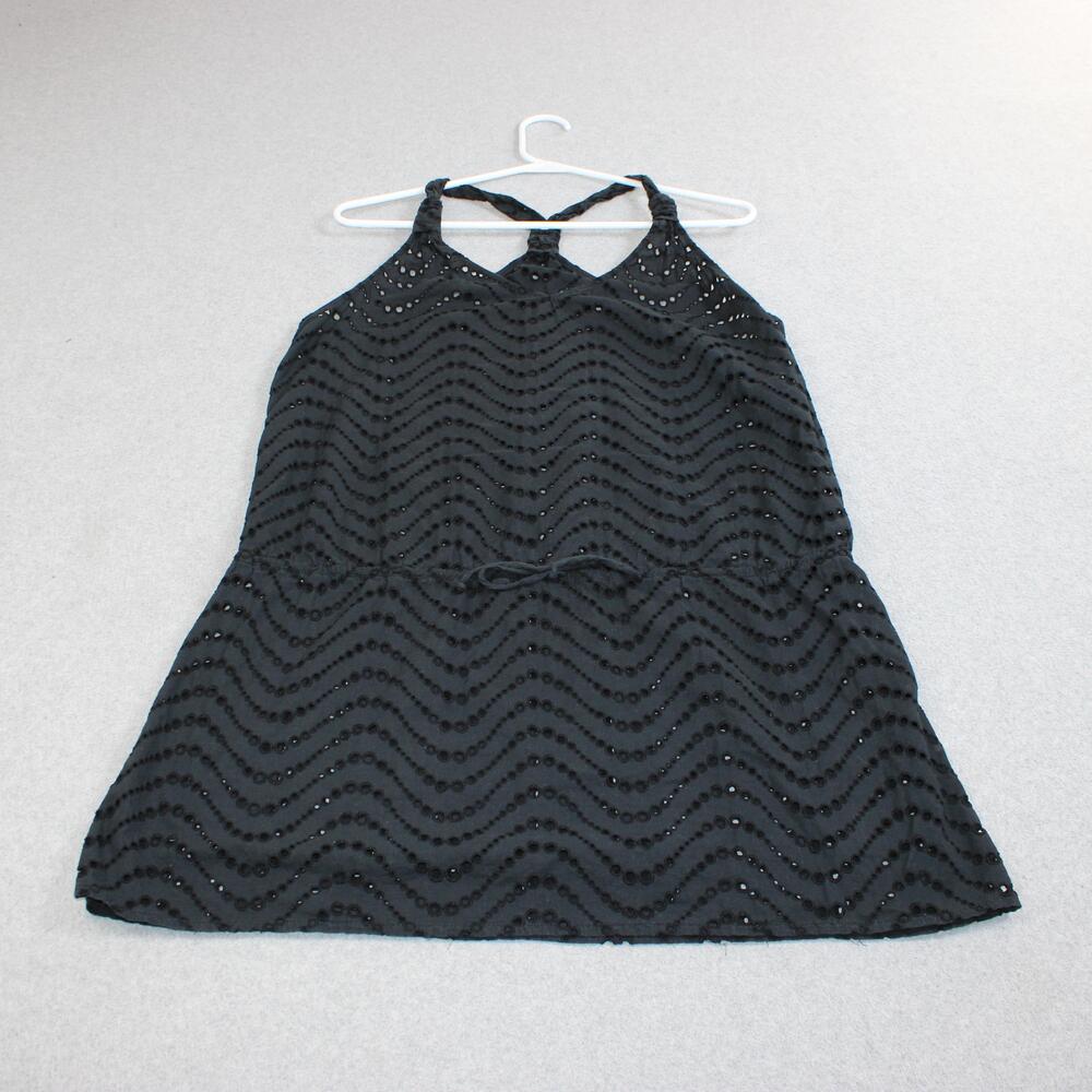 La Blanca Swim Coverup Women Medium Black Eyelet Lace Halter Tank Boho Tunic